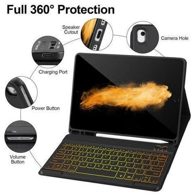 Alt view image 5 of 7 - Keyboard Case for iPad 9/8/7th Gen 10.2,Case with Keyboard iPad 10.2'',Keyboard for iPad 9th Gen,7 Color Backlit Bluetooth Keyboard for iPad 10.2,iPad keyboard Case 9th Gen with Pencil Holder,Black-L
