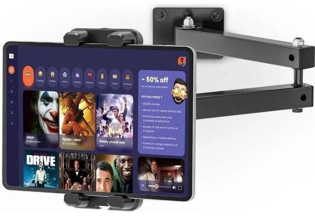 Main image of Foldable Tablet Wall Mount, Sturdy Metal Base, 360° Rotation Tablet Holder Stand with 2-Stage Extendable Arm, Kitchen Wall Mount Bracket Holder for All 4.7-12.9 Inch Tablets