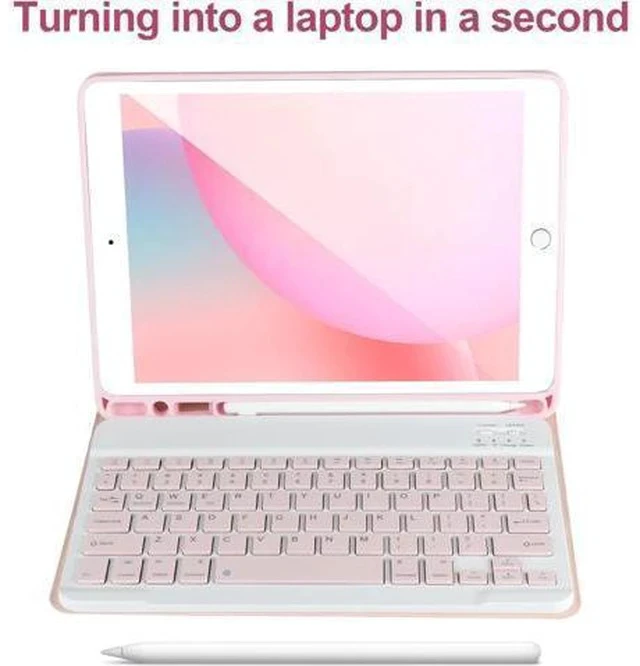 Alt view image 4 of 7 - Keyboard Case for iPad 9/8/7th Gen 10.2,Case with Keyboard ipad 10.2 inch,Keyboard for iPad 9th Gen,Detachable Bluetooth Keyboard for iPad 10.2 ,iPad keyboard Case 9th Gen with Pencil Holder,Pink