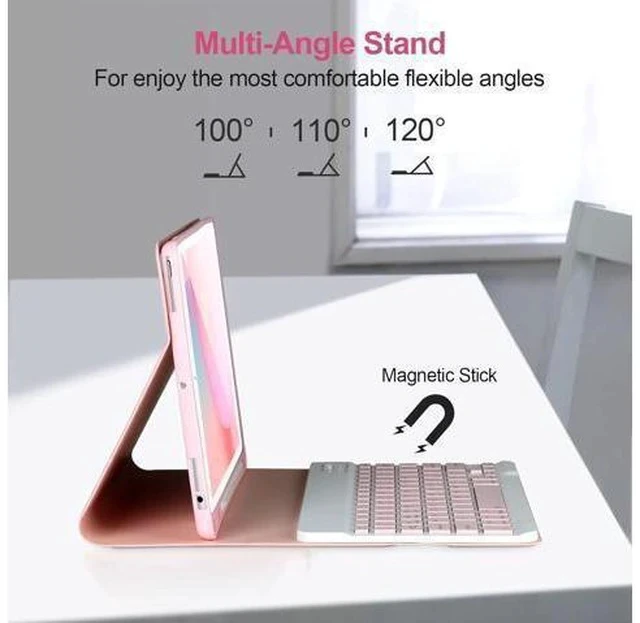 Alt view image 6 of 7 - Keyboard Case for iPad 9/8/7th Gen 10.2,Case with Keyboard ipad 10.2 inch,Keyboard for iPad 9th Gen,Detachable Bluetooth Keyboard for iPad 10.2 ,iPad keyboard Case 9th Gen with Pencil Holder,Pink