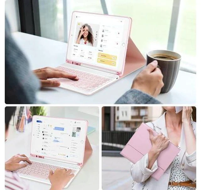 Alt view image 7 of 7 - Keyboard Case for iPad 9/8/7th Gen 10.2,Case with Keyboard ipad 10.2 inch,Keyboard for iPad 9th Gen,Detachable Bluetooth Keyboard for iPad 10.2 ,iPad keyboard Case 9th Gen with Pencil Holder,Pink