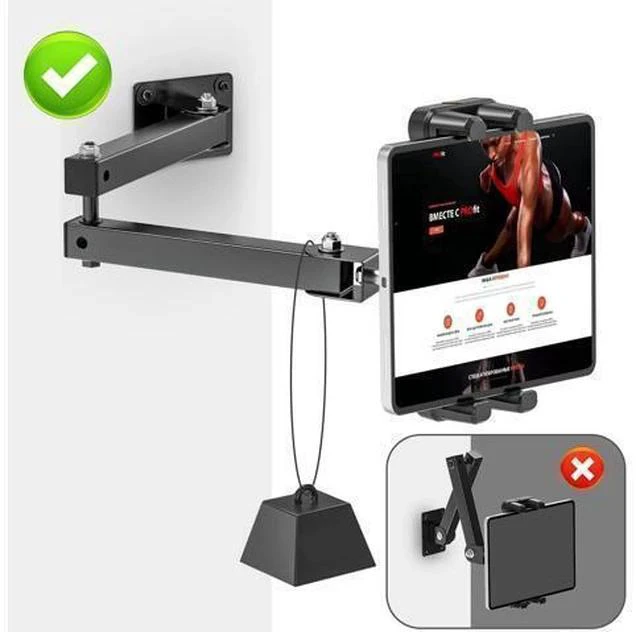 Alt view image 3 of 7 - Foldable Tablet Wall Mount, Sturdy Metal Base, 360° Rotation Tablet Holder Stand with 2-Stage Extendable Arm, Kitchen Wall Mount Bracket Holder for All 4.7-12.9 Inch Tablets