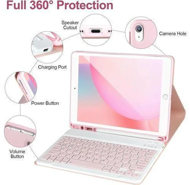 Alt view image 5 of 7 - Keyboard Case for iPad 9/8/7th Gen 10.2,Case with Keyboard ipad 10.2 inch,Keyboard for iPad 9th Gen,Detachable Bluetooth Keyboard for iPad 10.2 ,iPad keyboard Case 9th Gen with Pencil Holder,Pink