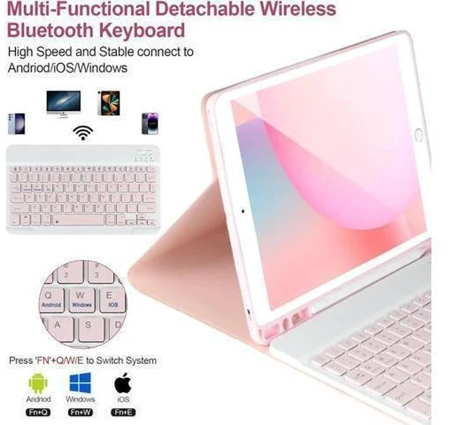 Alt view image 3 of 7 - Keyboard Case for iPad 9/8/7th Gen 10.2,Case with Keyboard ipad 10.2 inch,Keyboard for iPad 9th Gen,Detachable Bluetooth Keyboard for iPad 10.2 ,iPad keyboard Case 9th Gen with Pencil Holder,Pink