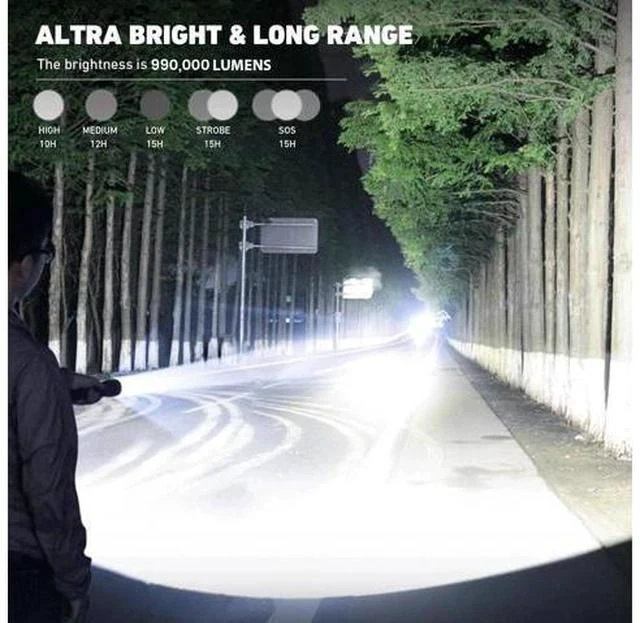 Alt view image 2 of 7 - Rechargeable LED Flashlights High Lumens, 990,000 Lumen Brightest Flashlight with 5 Modes and Waterproof, Long Lasting Powerful Handheld Bright Flashlight for Emergencies Camping