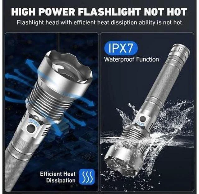 Alt view image 7 of 7 - Rechargeable LED Flashlights High Lumens 900 000 Lumen Brightest Flashlight with 5 Modes and Waterproof Long Lasting Powerful Handheld Bright Flashlight for Emergencies Camping