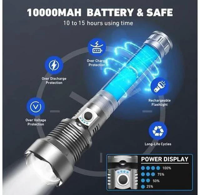 Alt view image 4 of 7 - Rechargeable LED Flashlights High Lumens 900 000 Lumen Brightest Flashlight with 5 Modes and Waterproof Long Lasting Powerful Handheld Bright Flashlight for Emergencies Camping