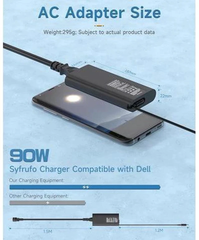 Alt view image 6 of 7 - 90W Laptop Charger for Inspiron 15 17 Series 5400 5401 5490 5491 7500 7501 7590 7591 7790 Latitude E5430 E6410 E6420 E6430 E6440 E6540 E7470 E7450 Power Supply
