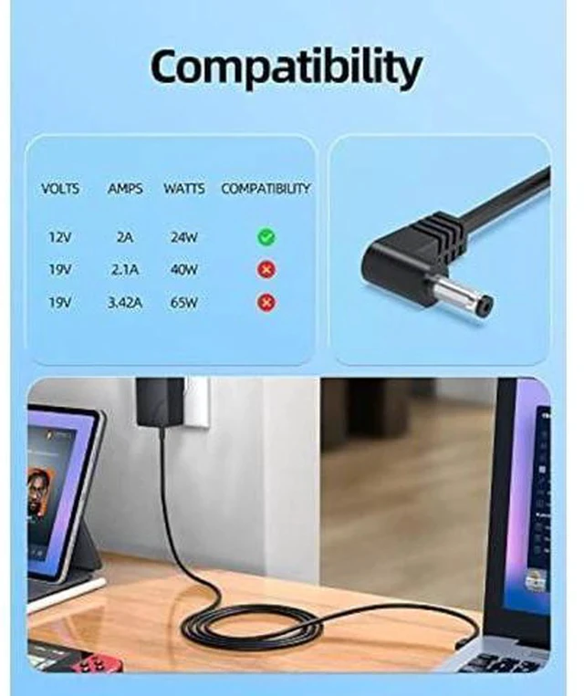 Alt view image 2 of 7 - 12V 2A AC Charger Fit for Chuwi UBook X/Pro X CWI535, GemiBook 13 14 Pro CWI529 Laptop Power Supply Adapter Cord