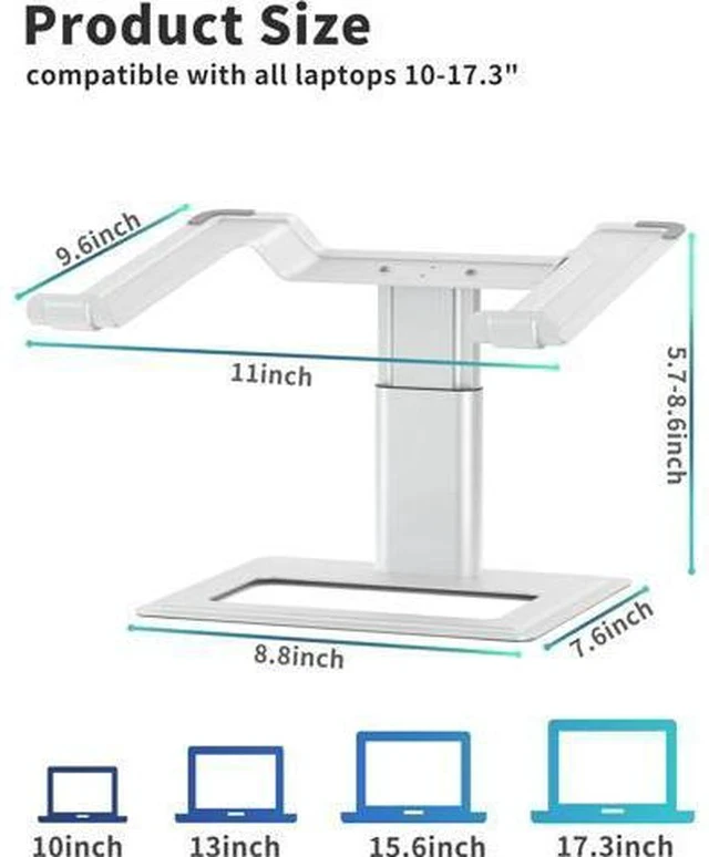Alt view image 2 of 7 - Adjustable Laptop Stand for Desk Computer Stand Ergonomic Laptop Riser Holder Compatible with 10 to 17.3 Inches Notebook PC Computer Aluminum Silver