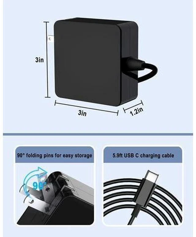 Alt view image 5 of 7 - 65W USB C Power Adapter Fiattigear Type C Power PD Wall Fast Charger Compatible with Mac Book Pro Latitude Matebook HP Spectre Chromebook and Any Laptops or Smart Phones1