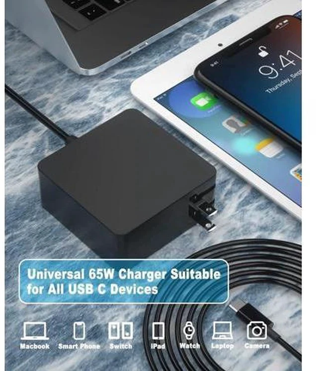 Alt view image 7 of 7 - 65W USB C Power Adapter Fiattigear Type C Power PD Wall Fast Charger Compatible with Mac Book Pro Latitude Matebook HP Spectre Chromebook and Any Laptops or Smart Phones1