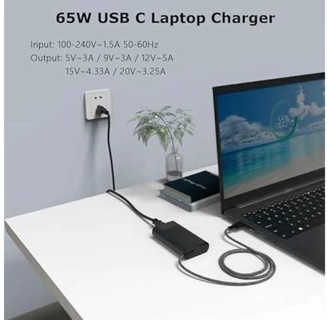 Alt view image 3 of 7 - New Slim 65W USB-C Laptop Charger Compatible with HP EliteBook 830 840 845 850 G8 G9 G10 G11,1030 1040 G6 G7 G8, 630 640 645 650 655 660 665 G11 Type C Adapter Power Supply Cord