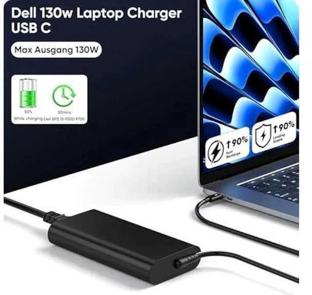 Alt view image 2 of 6 - Charger Compatible with Dell 130W USB C Laptop for Dell Precision 5470 5480 5530 5550 5560 5570 5750 3560,Latitude 7410 9410 5420, Dell XPS 15 9575 9500 9510 9520 XPS 17 9700 9710 9720 9730 Power Cord