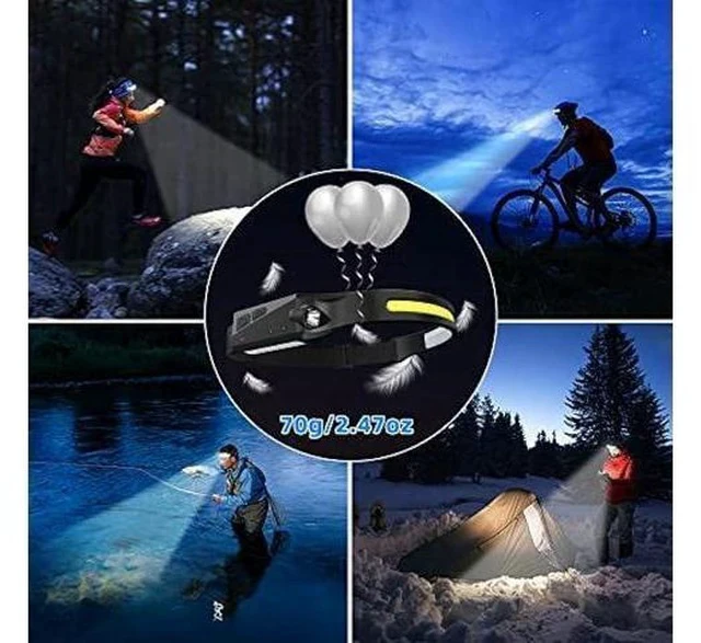 Alt view image 6 of 6 - UUYEE Headlamp Rechargeable 3Pack, LED Headlamp Flashlight with Motion Sensor, 230° COB Wide Beam Head Lamp, 5Mode Head Lights for Forehead Waterproof, Bright Headlamps for Adults Running Camping