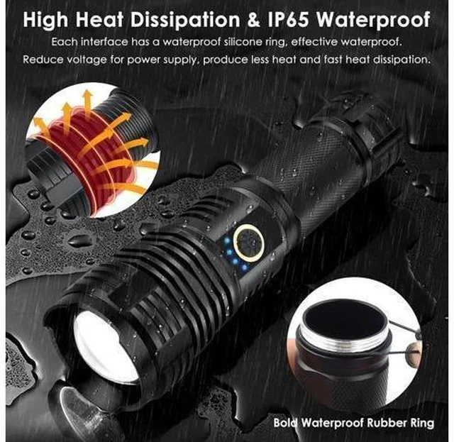 Alt view image 5 of 7 - Rechargeable Flashlights 990000 High Lumens, Super Bright Flashlight with 10 Modes, LED Tactical Flashlight Waterproof, Powerful for Camping, Hiking, Hunting and Emergencies