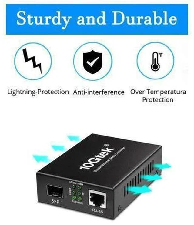Alt view image 5 of 6 - Fiber to Ethernet Media Converter, Gigabit SFP to RJ45 Fiber Converter,Support Multimode and Single Mode SFP Modules, 10/100/1000M RJ45, Auto-Negotiation
