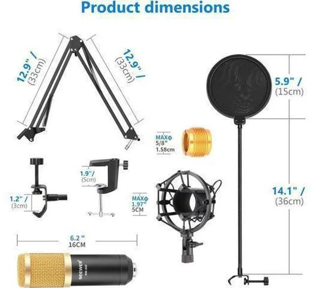 Alt view image 2 of 7 - Neewer Professional Studio Broadcasting Recording Condenser Microphone & NW- 35 Adjustable Recording Microphone Suspension Scissor Arm Stand with Shock Mount and Mounting Clamp Kit