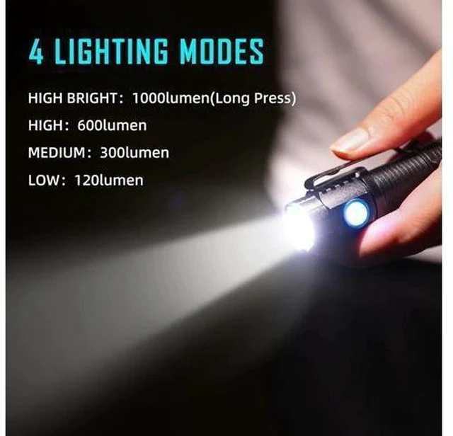 Alt view image 3 of 7 - lexall Small Flashlight, 1200 High Lumens, USB Rechargeable Compact LED Flashlight with Clip, Mini Pocket Sized EDC Flashlight with Unique Tail Design(2 Pack)