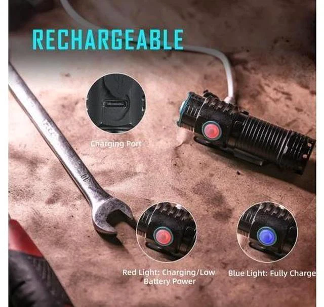 Alt view image 6 of 7 - lexall Small Flashlight, 1200 High Lumens, USB Rechargeable Compact LED Flashlight with Clip, Mini Pocket Sized EDC Flashlight with Unique Tail Design(2 Pack)