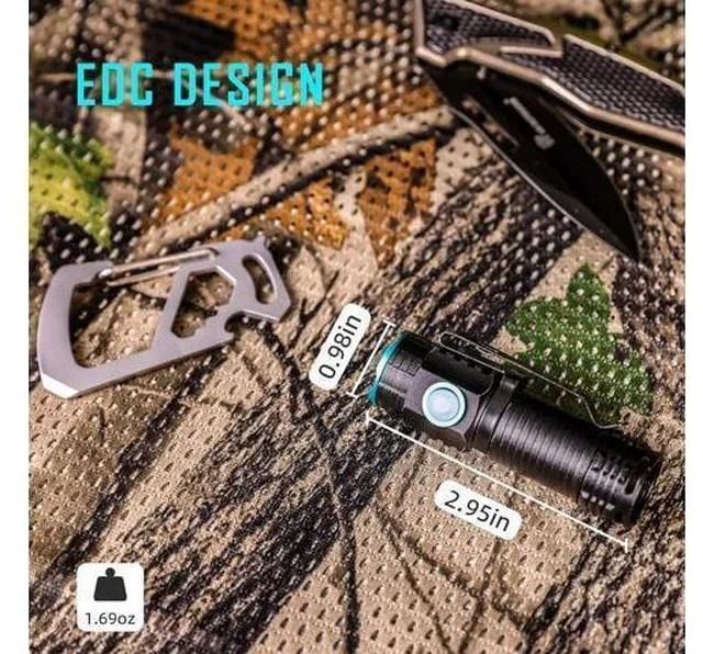 Alt view image 5 of 7 - lexall Small Flashlight, 1200 High Lumens, USB Rechargeable Compact LED Flashlight with Clip, Mini Pocket Sized EDC Flashlight with Unique Tail Design(2 Pack)