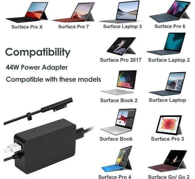 Alt view image 2 of 7 - Surface Charger 44W Power Supply Adapter for Surface Pro 3/4/5/6/7 Surface Laptop Surface Book Surface Go Surface Laptop Go with 6.2 Ft Power Cord