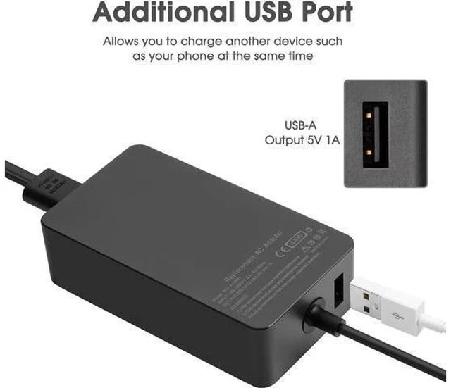 Alt view image 4 of 7 - Surface Charger 44W Power Supply Adapter for Surface Pro 3/4/5/6/7 Surface Laptop Surface Book Surface Go Surface Laptop Go with 6.2 Ft Power Cord