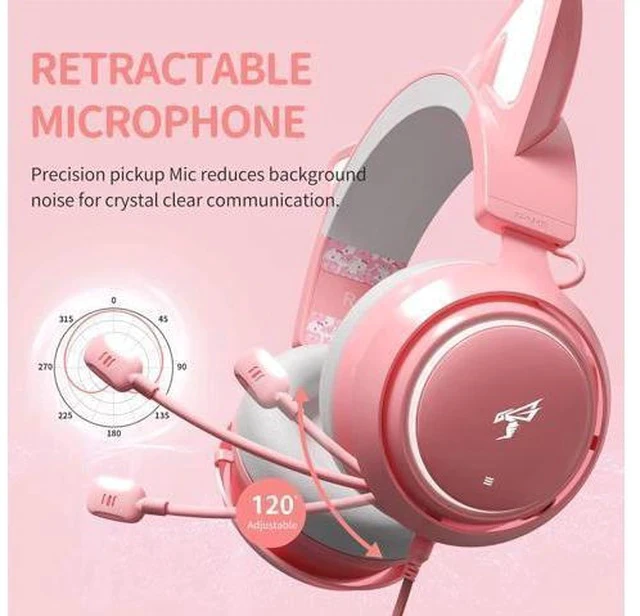 Alt view image 6 of 7 - SOMIC GS510 Gaming Headset, Cat Ear Headset PC Gaming Headphones with Retractable Mic Noise Cancelling, Stereo Sound, DIY Face Covers for PC, PS4, PS5,Xbox One(Only White LED Light)-Pink