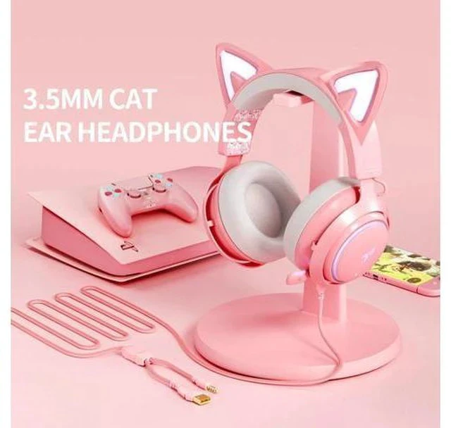 Alt view image 7 of 7 - SOMIC GS510 Gaming Headset, Cat Ear Headset PC Gaming Headphones with Retractable Mic Noise Cancelling, Stereo Sound, DIY Face Covers for PC, PS4, PS5,Xbox One(Only White LED Light)-Pink