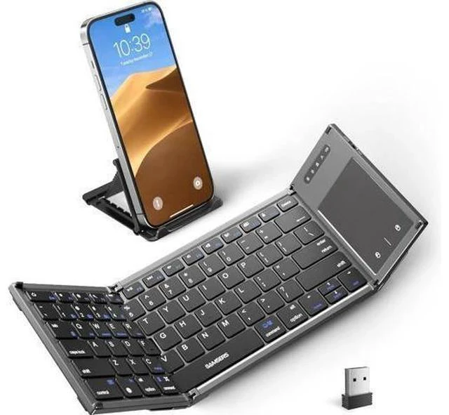 Main image of Foldable Bluetooth Keyboard with Touchpad, Full-Size Dual-Mode Wireless Folding Keyboard, Rechargeable Portable Travel Keyboard for iOS Android Windows Mac OS, Support 4 Device(BT5.1x3 + 2.4G)