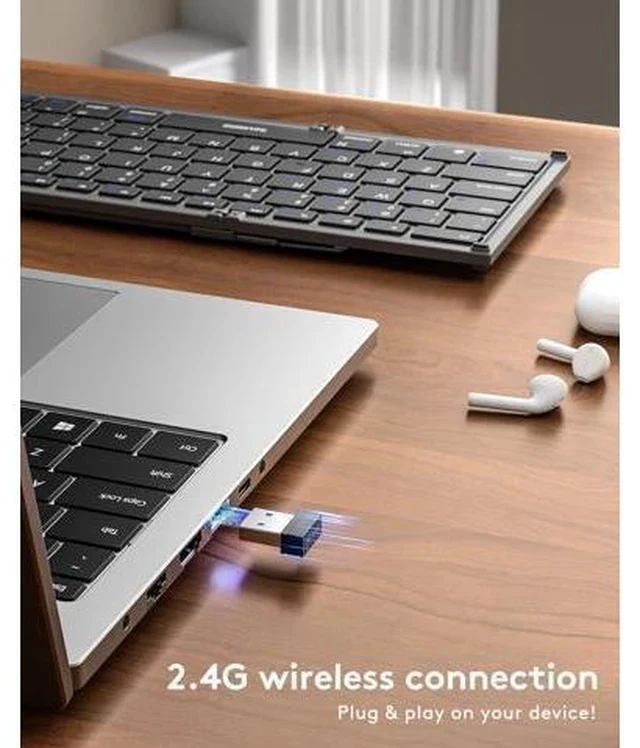 Alt view image 3 of 7 - Foldable Bluetooth Keyboard with Touchpad, Full-Size Dual-Mode Wireless Folding Keyboard, Rechargeable Portable Travel Keyboard for iOS Android Windows Mac OS, Support 4 Device(BT5.1x3 + 2.4G)
