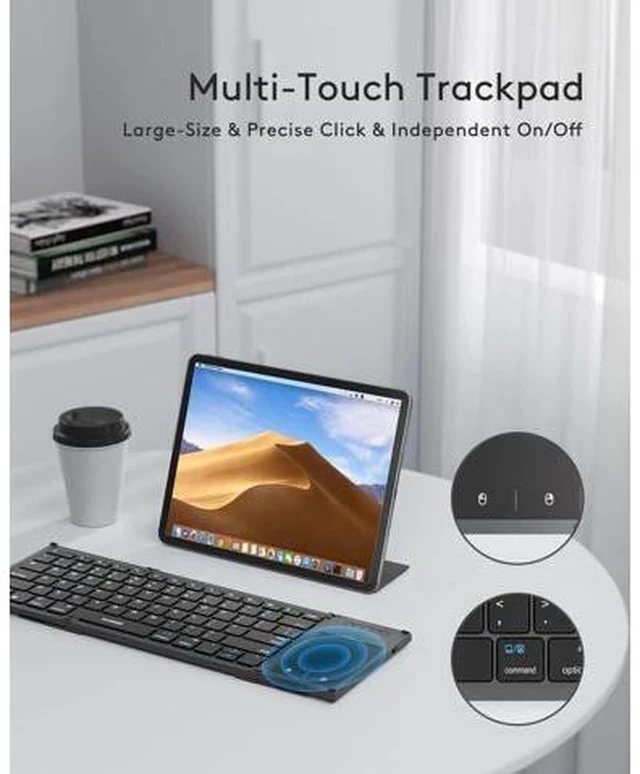 Alt view image 4 of 7 - Foldable Bluetooth Keyboard with Touchpad, Full-Size Dual-Mode Wireless Folding Keyboard, Rechargeable Portable Travel Keyboard for iOS Android Windows Mac OS, Support 4 Device(BT5.1x3 + 2.4G)