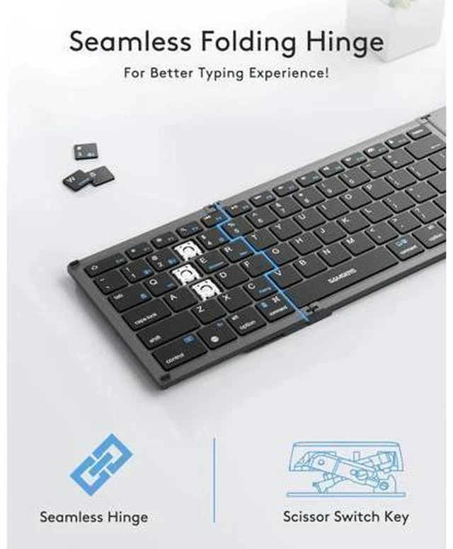 Alt view image 6 of 7 - Foldable Bluetooth Keyboard with Touchpad, Full-Size Dual-Mode Wireless Folding Keyboard, Rechargeable Portable Travel Keyboard for iOS Android Windows Mac OS, Support 4 Device(BT5.1x3 + 2.4G)