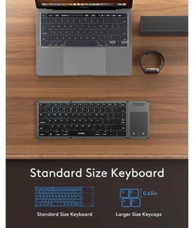Alt view image 5 of 7 - Foldable Bluetooth Keyboard with Touchpad, Full-Size Dual-Mode Wireless Folding Keyboard, Rechargeable Portable Travel Keyboard for iOS Android Windows Mac OS, Support 4 Device(BT5.1x3 + 2.4G)