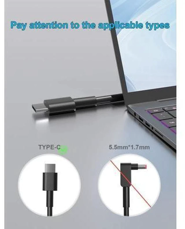 Alt view image 2 of 7 - 65W USB C-Charger Compatible with Inspiron 14 16 2-in-1 7620 7306 7415 7435 7635 7425 7420 7430 5630 5620 5310 5410 5430 5625 7640 7630 7490 7440 7400 7390 5440 7486 5320 5280 Laptop