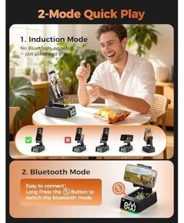 Alt view image 4 of 7 - Stocking Stuffers for Men Women Teen:White Elephant Gifts for Adults Induction Speaker Bluetooth with HD Sound,Kitchen Gadgets Anniversary Birthday Gift Ideas for Dad Mom Husband Wife(Black)