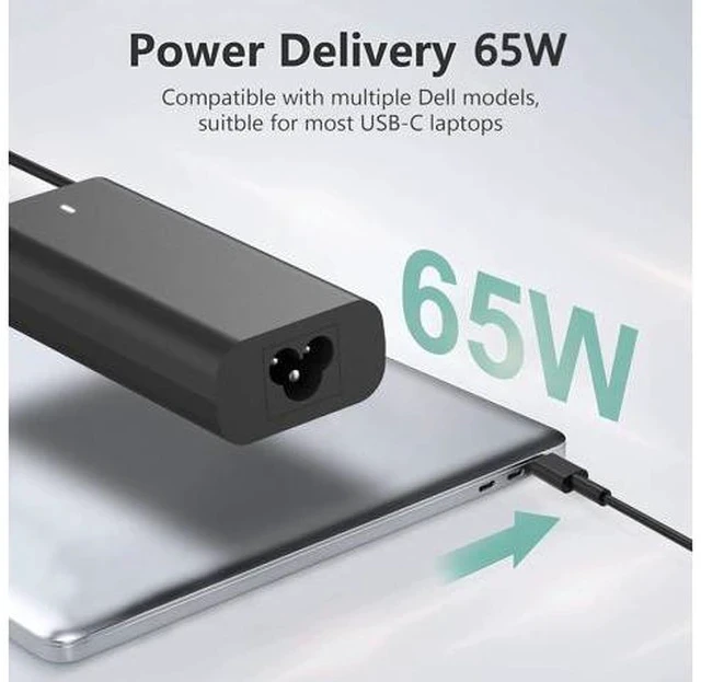 Alt view image 4 of 7 - New Slim 65W USB C Laptop Charger for Latitude XPS Chromebook Charger Fast Charging Type C Travel Laptop Power Adapter