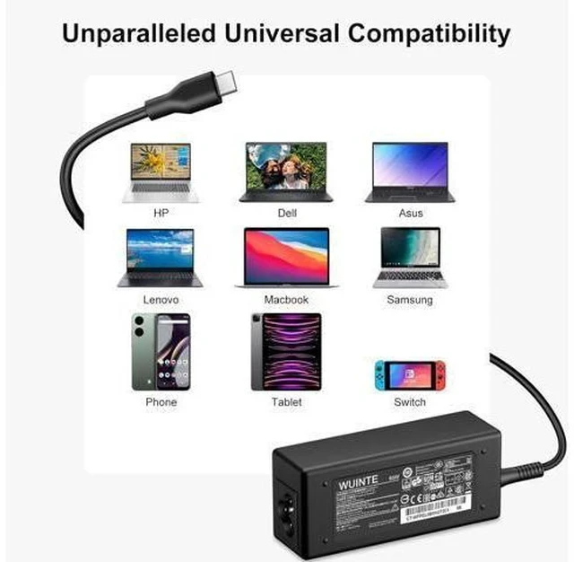 Alt view image 3 of 7 - Charger Compatible with Laptop Chromebook Charger 65W 45W USB C Fast Power Adapter
