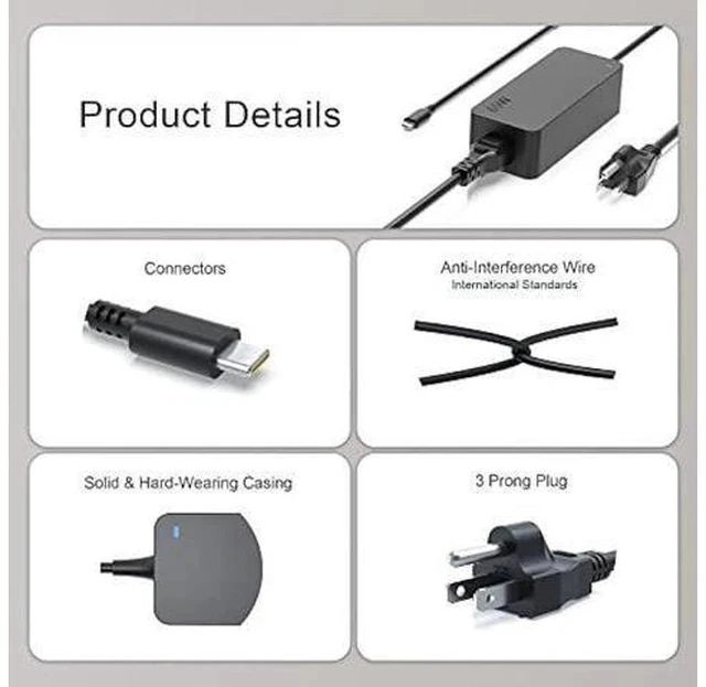 Alt view image 4 of 7 - 65W USB C Charger Fit for Dell Latitude 5420 5520 5320 7210 5310 5410 5510 9410 9510 2-in-1 Type C Watt Laptop AC Adapter Power Supply Cord