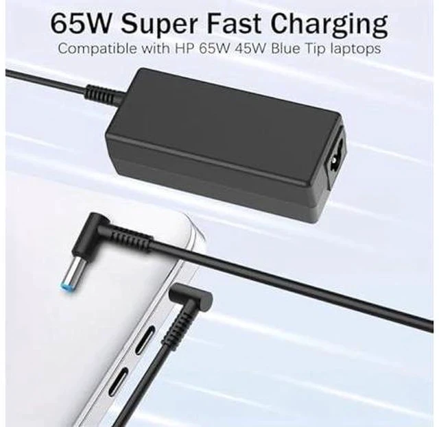 Alt view image 2 of 7 - Replacement for HP Laptop Charger 65W 45W Computer Charger Smart Blue Tip Power Adapter
