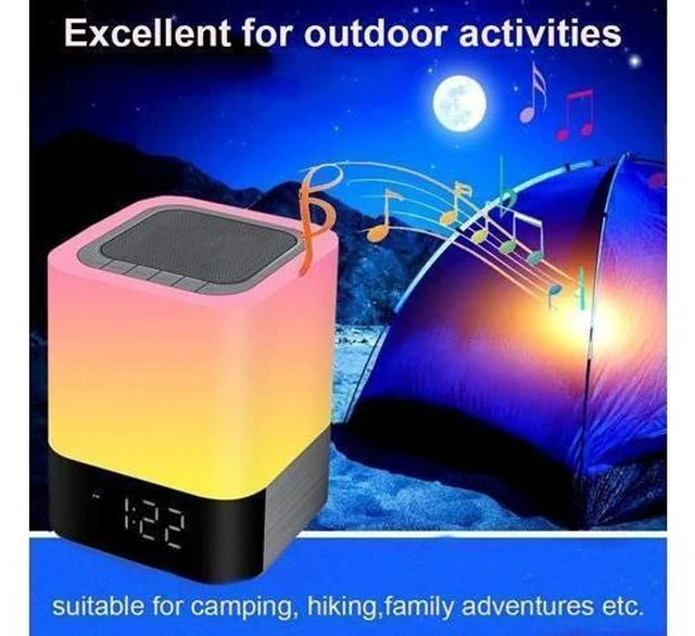 Alt view image 7 of 7 - Night Lights Bluetooth Speaker, Alarm Clock Bluetooth Speaker Touch Sensor Bedside Lamp Dimmable Multi-Color Changing Bedside Lamp, MP3 Player, Wireless Speaker with Lights