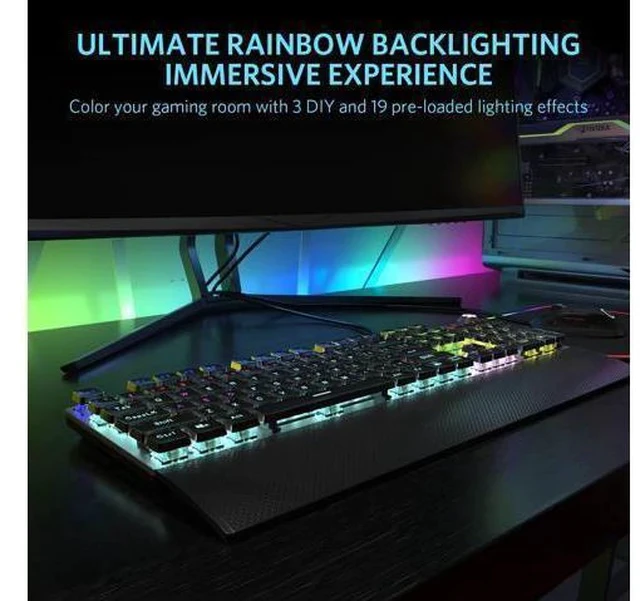 Alt view image 2 of 7 - TEWELL Quick Responsible Blue Switches Mechanical Gaming Keyboard, Rainbow LED Rainbow Backlit Typewriter Keyboards with Removable Hand Rest, 104 Anti-ghosting Keys, for PC, Laptop, Computer