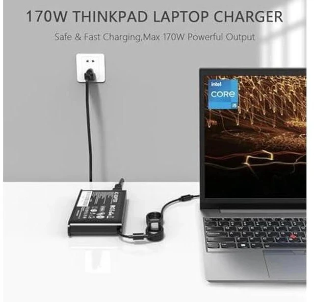 Alt view image 6 of 7 - Slim 170W Laptop Charger Compatible with Lenovo ThinkPad P1 P17 P16 P16v P15v P15 Gen 7 6 5 4 3 2 1 Extreme X1 P50 P51 P52 P53 P70 P71 P73 Legion Slim 5 5i Yoga Pro 9i ADL170SCC3A Power Adapter
