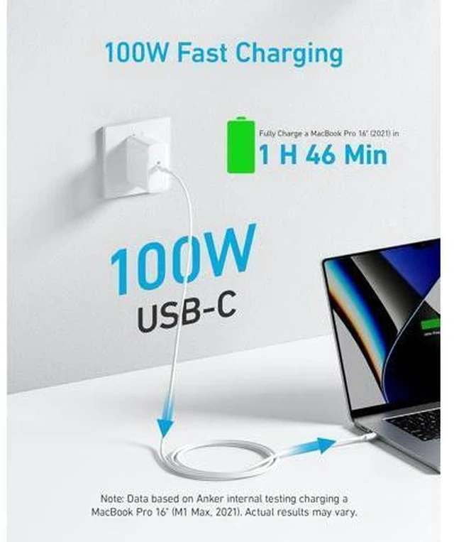 Alt view image 3 of 7 - MacBook Pro Charger Compact and Foldable 100W USB C Charger for MacBook Air Galaxy iPad Pro and More 5FT USB C Cable Included