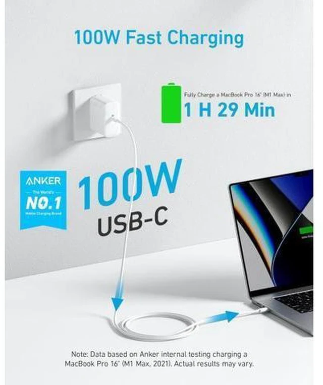 Alt view image 4 of 7 - MacBook Pro Charger Compact and Foldable 100W USB C Charger for MacBook Air Galaxy iPad Pro and More 5FT USB C Cable Included
