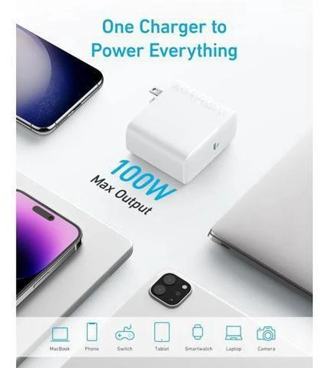 Alt view image 5 of 7 - MacBook Pro Charger Compact and Foldable 100W USB C Charger for MacBook Air Galaxy iPad Pro and More 5FT USB C Cable Included