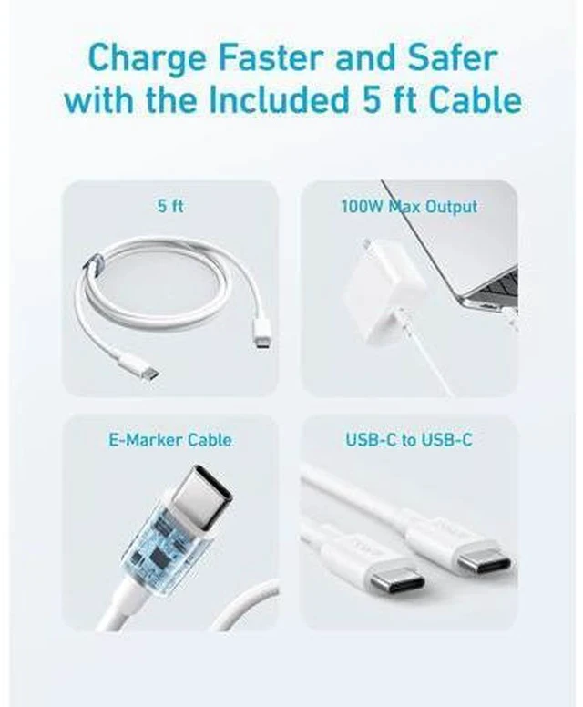 Alt view image 7 of 7 - MacBook Pro Charger Compact and Foldable 100W USB C Charger for MacBook Air Galaxy iPad Pro and More 5FT USB C Cable Included
