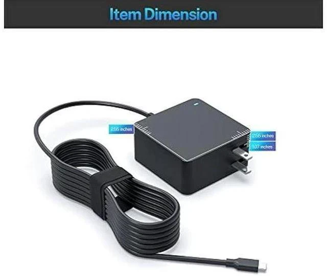 Alt view image 3 of 7 - 65W Watt USB-C AC Charger Fit for Dell Latitude 5420 5520 5320 9410 9510 7410 7210 7310 2-in-1 Type C Laptop Power Supply Cord