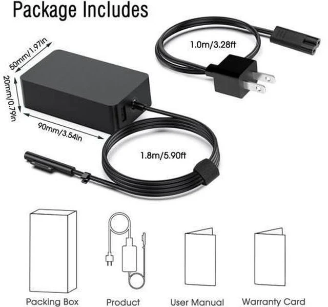 Alt view image 6 of 6 - Surface Charger 44W 15V 2.58A Power Supply AC Adapter Charger for Surface Pro 3/4/5/6/7 Surface Laptop 3/2/1 Surface Go/Book with 6ft Power Cord