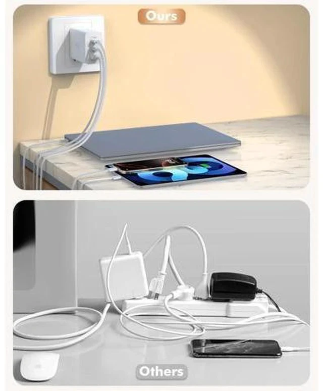 Alt view image 3 of 7 - 100W USB C Charger 3Ports USB C Laptop Charger Fast Charger with TypeC to TypeC Cable 6FT Woven Cable for Macbook Macbook Air Macbook pro iPhone 16/Plus/Pro/Pro Max 15/Plus/Pro/Pro Max iPad10 and More